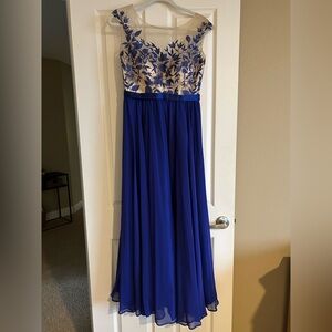 Dancing Queen Blue and Cream Floral Prom or Special Event Dress
